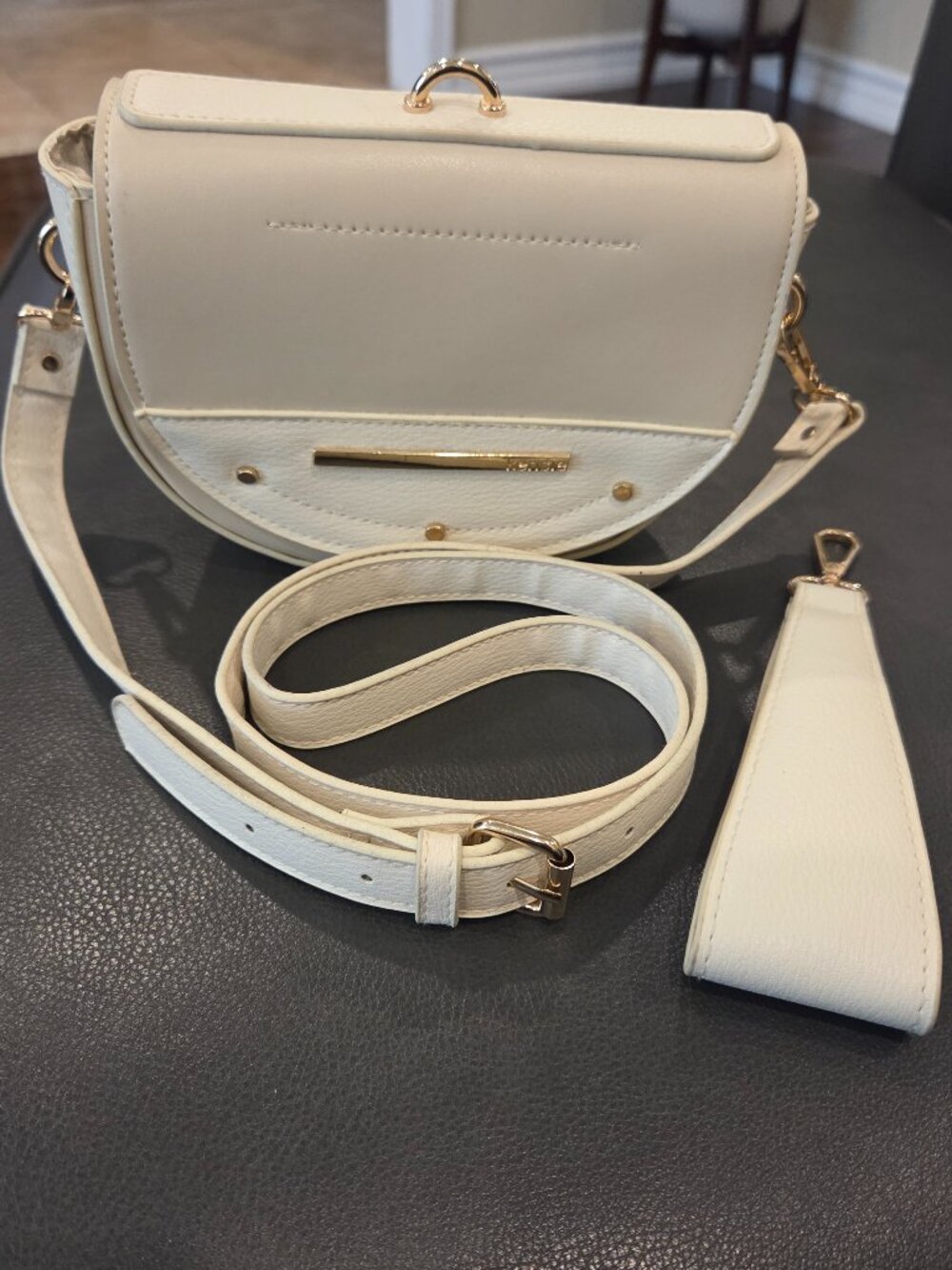 Kensie Cream Half Moon Dome Crossbody Saddle Bag